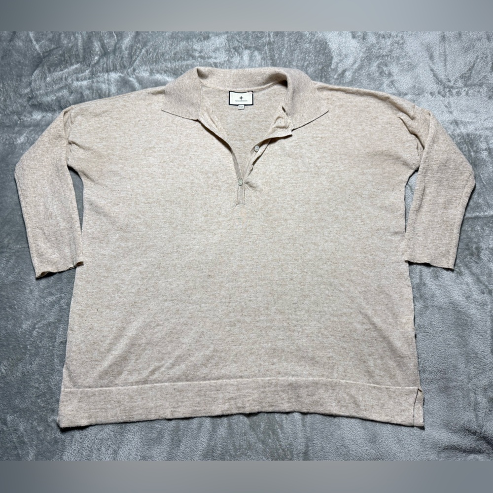 Tuckernuck Casual Polo Long Sleeve Linen Tencel Blend Biege Shirt Womens XS/S
